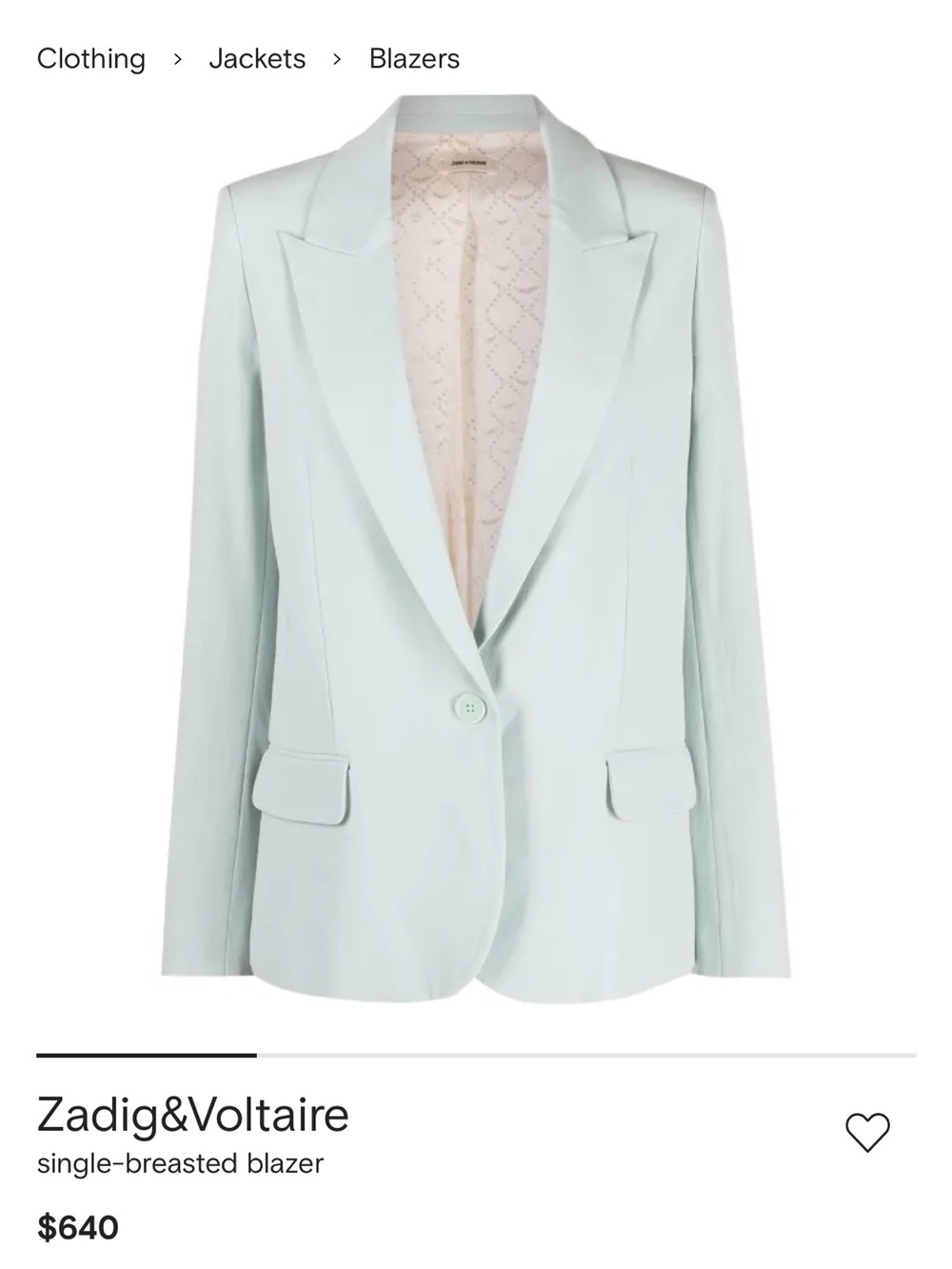 Zadig & Voltaire Mint Green Single-Button Blazer